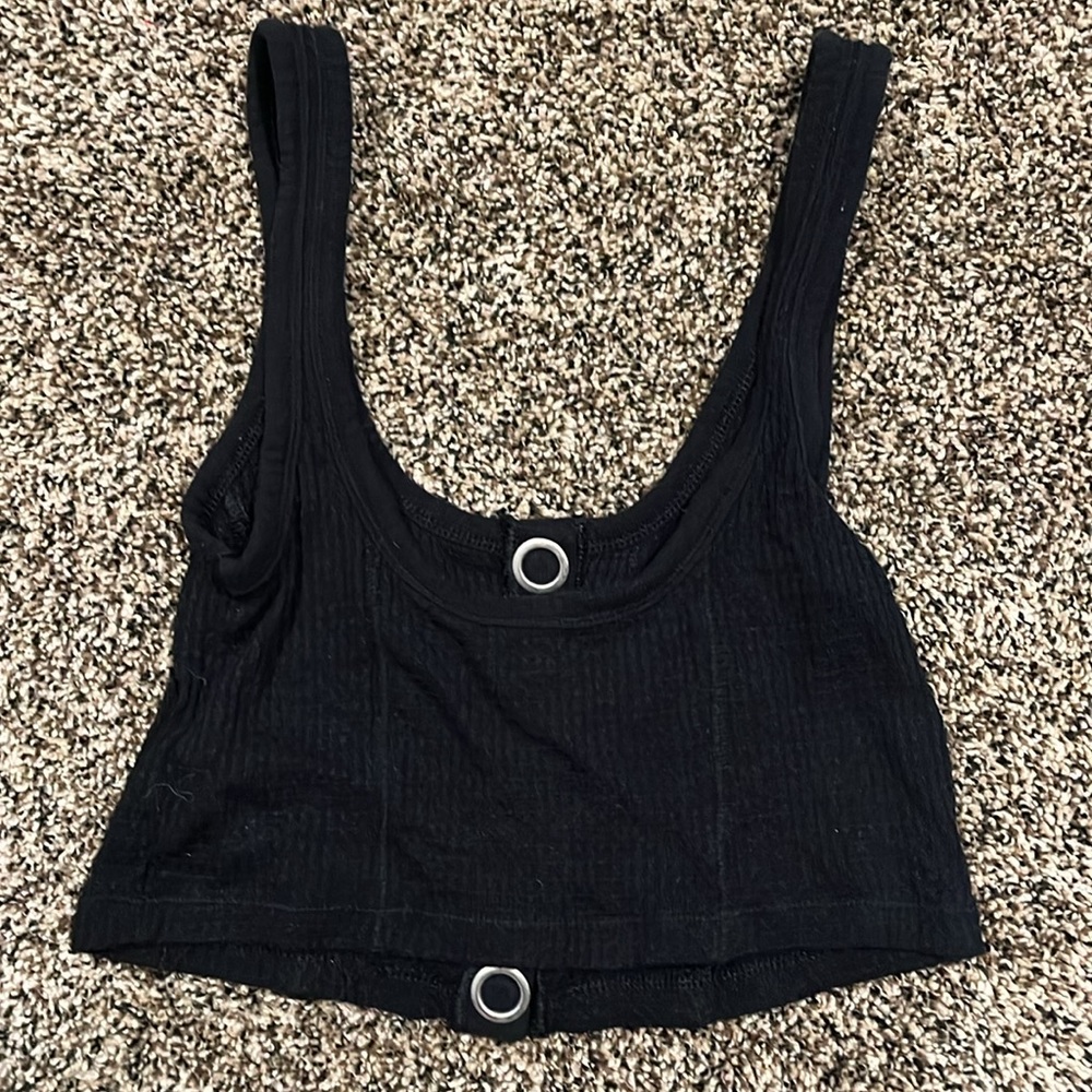 Free People Black Waffle Knit Crop Top, NWOT - Picture 5 of 5